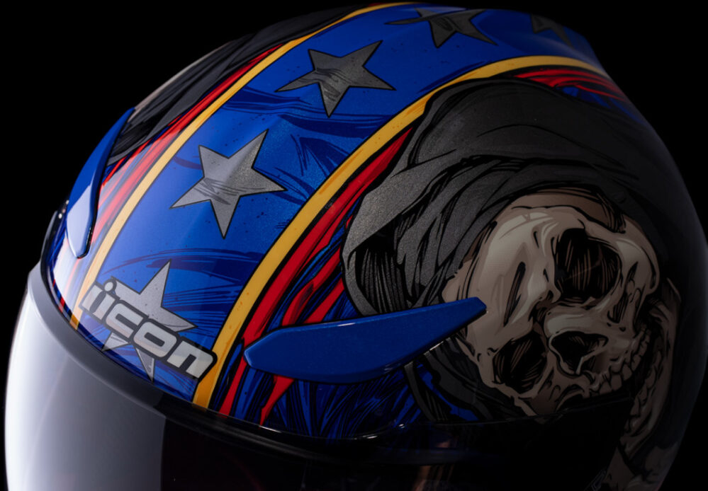 CASCO ICON DOMAIN REVERE BLANCO ROJO AZUL - Imagen 4