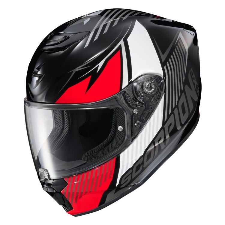 CASCO SCORPION EXO R330 HAWKER NEGRO BLANCO ROJO