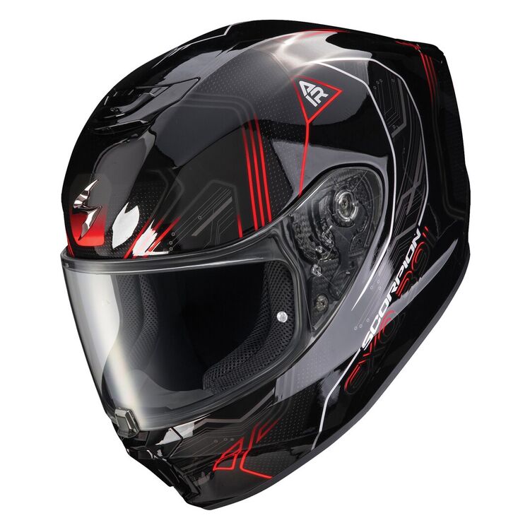 CASCO SCORPION EXO R330 BENDR BRILLO NEGRO ROJO