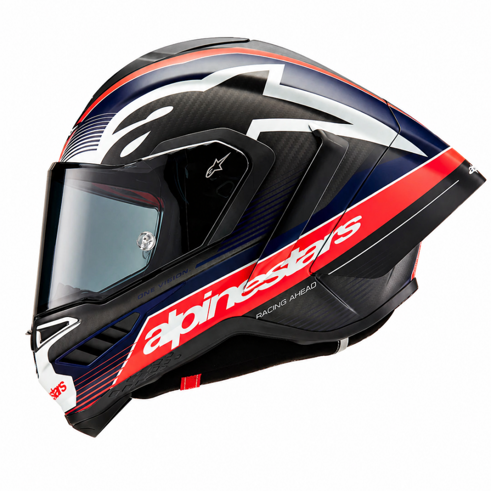 CASCO ALPINESTARS SUPERTECH R10 NEGRO ROJO CARBÓN AZUL MATE