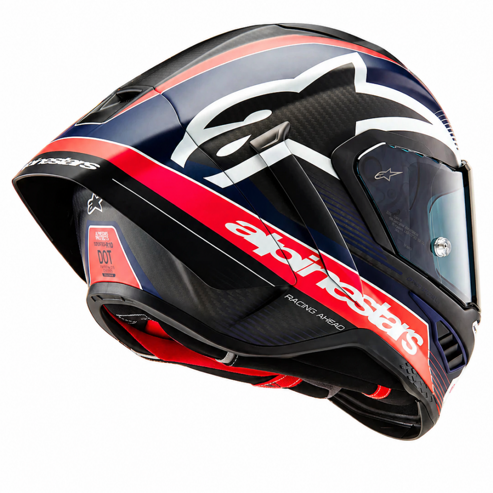 CASCO ALPINESTARS SUPERTECH R10 NEGRO ROJO CARBÓN AZUL MATE