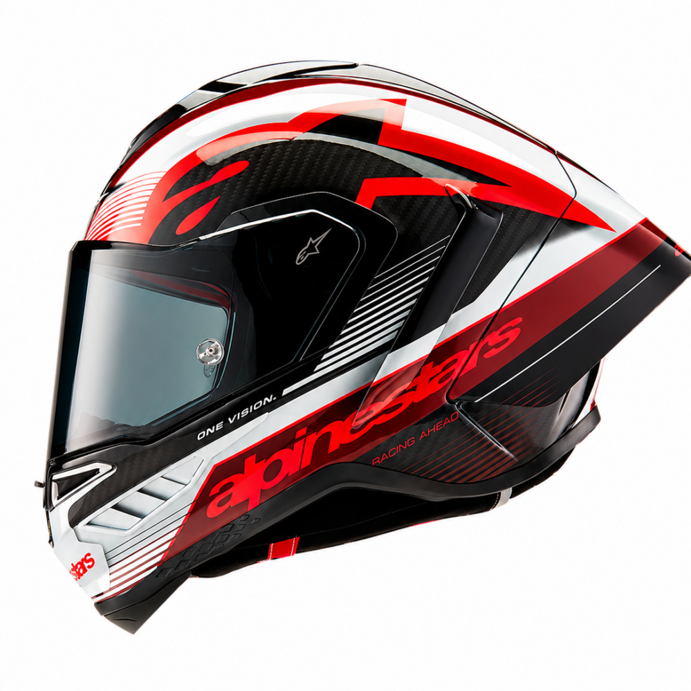 CASCO ALPINESTARS SUPERTECH R10 ROJO BLANCO CARBÓN NEGRO BRILLO