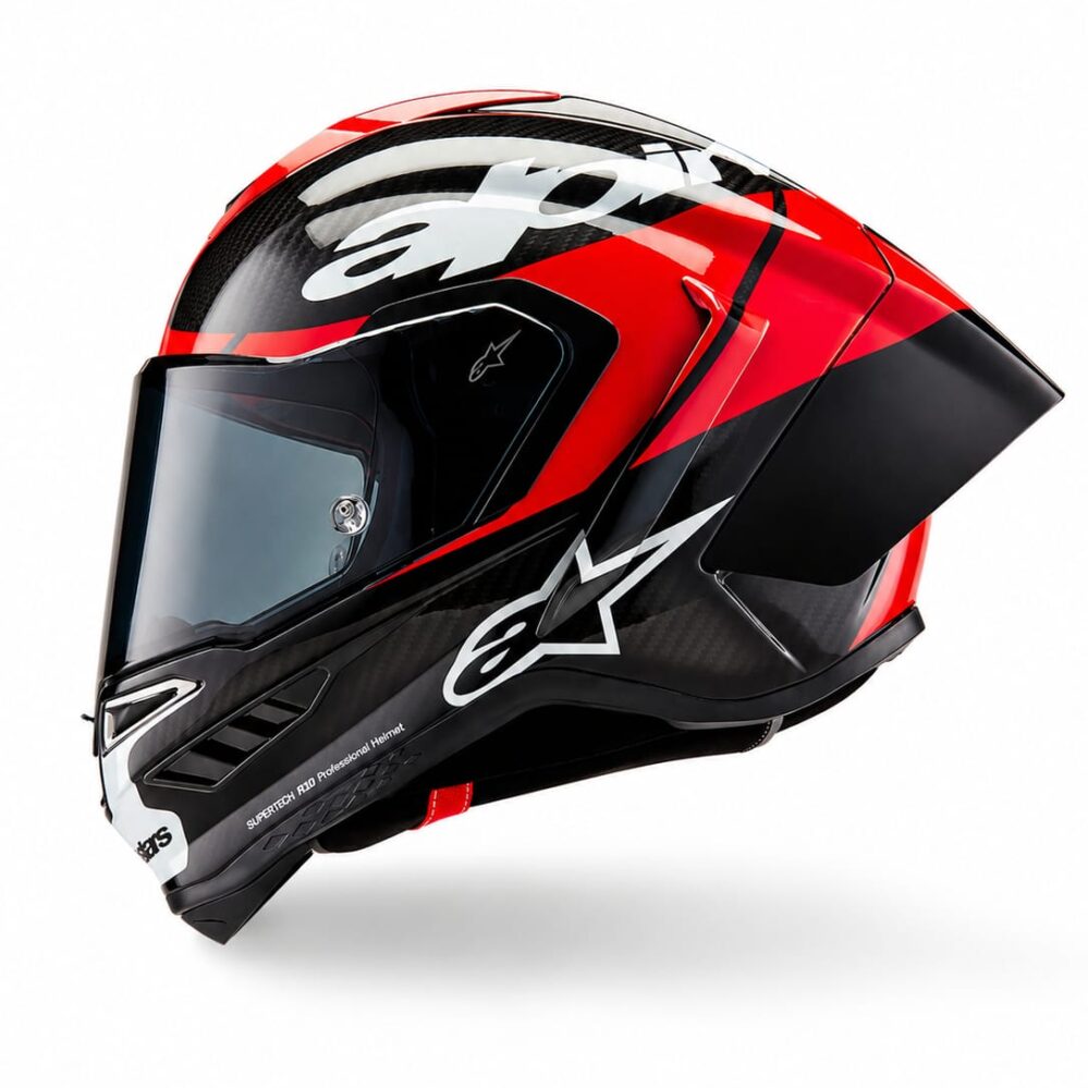 CASCO ALPINESTARS SUPERTECH R10 NEGRO ROJO CARBÓN BRILLO