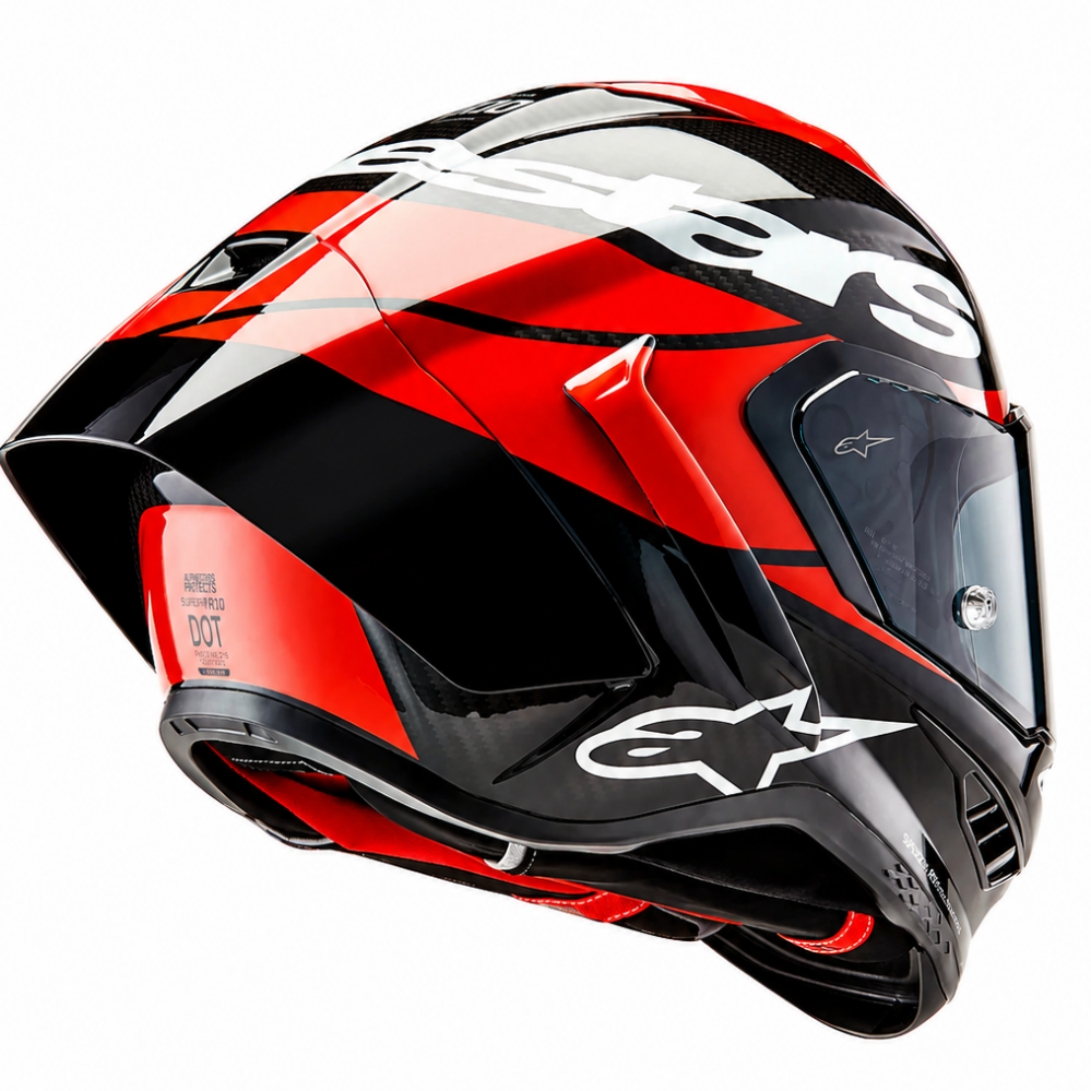 CASCO ALPINESTARS SUPERTECH R10 NEGRO ROJO CARBÓN BRILLO