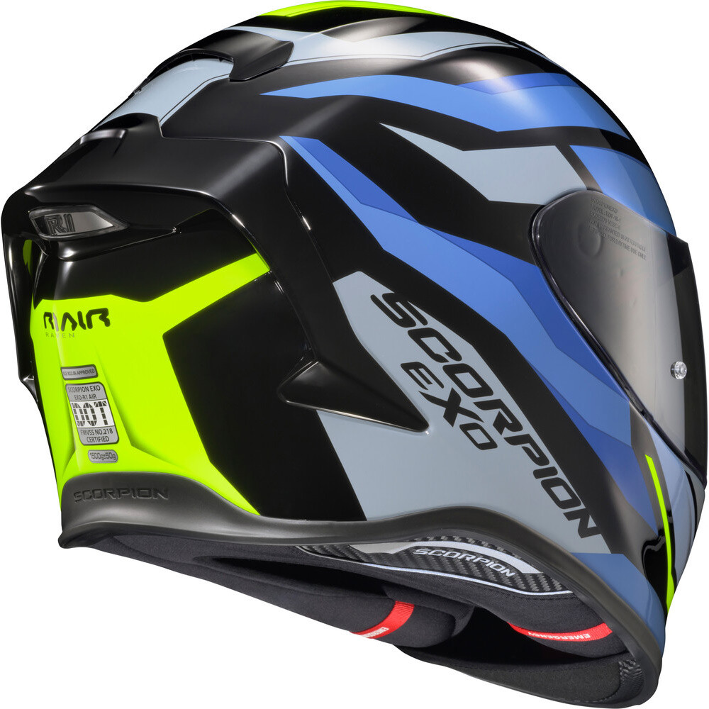 CASCO SCORPION EXO R1 RAVEN NEGRO AZUL AMARILLO - Imagen 3