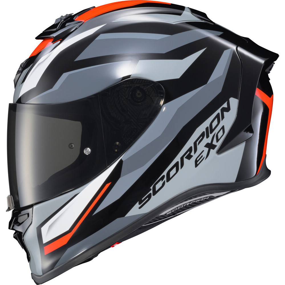 CASCO SCORPION EXO R1 RAVEN NEGRO ROJO GRIS