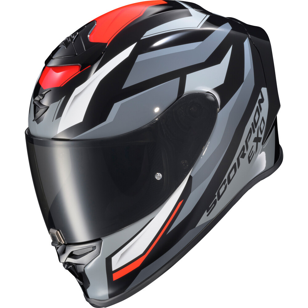 CASCO SCORPION EXO R1 RAVEN NEGRO ROJO GRIS