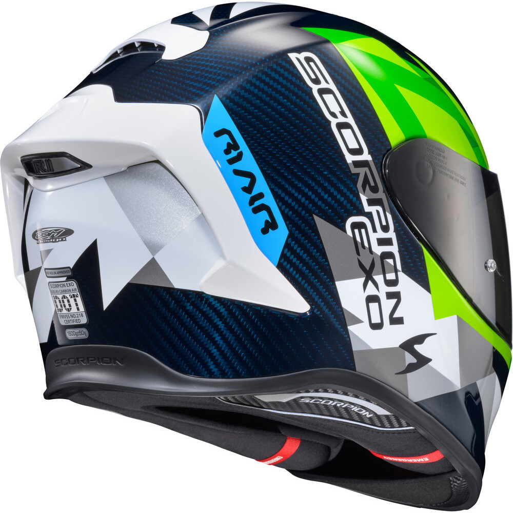 CASCO SCORPION EXO R1 RASTOR BLANCO VERDE AZUL BRILLO - Imagen 3