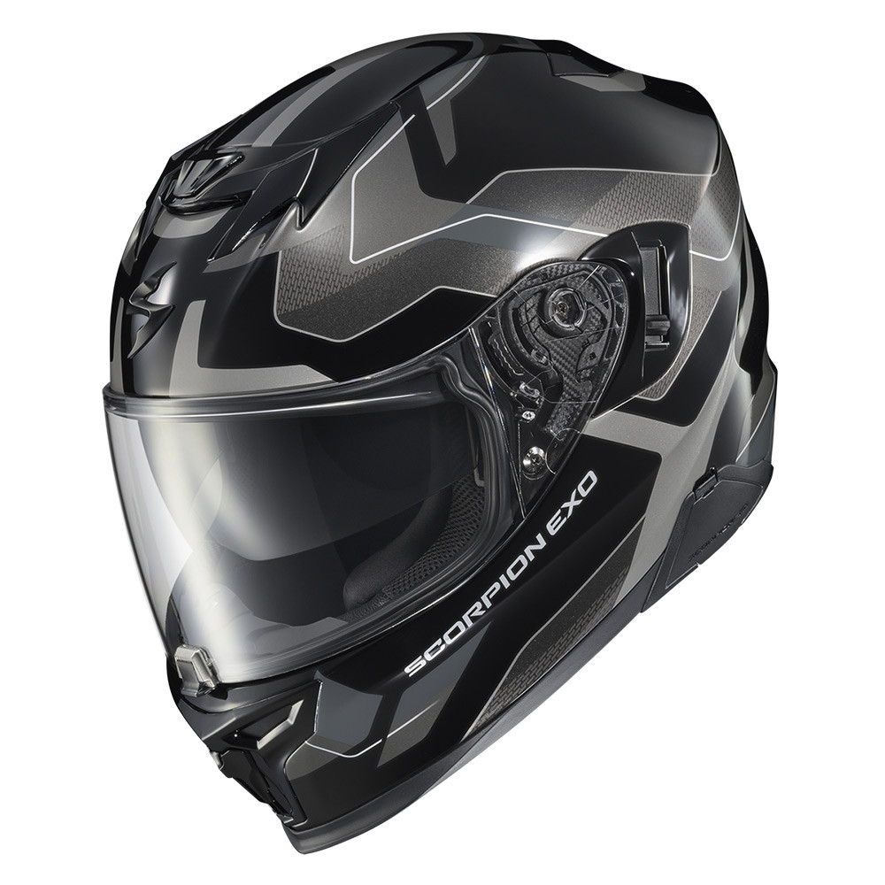 CASCO SCORPION EXO T520 ZUSE NEGRO GRIS BLANCO BRILLO