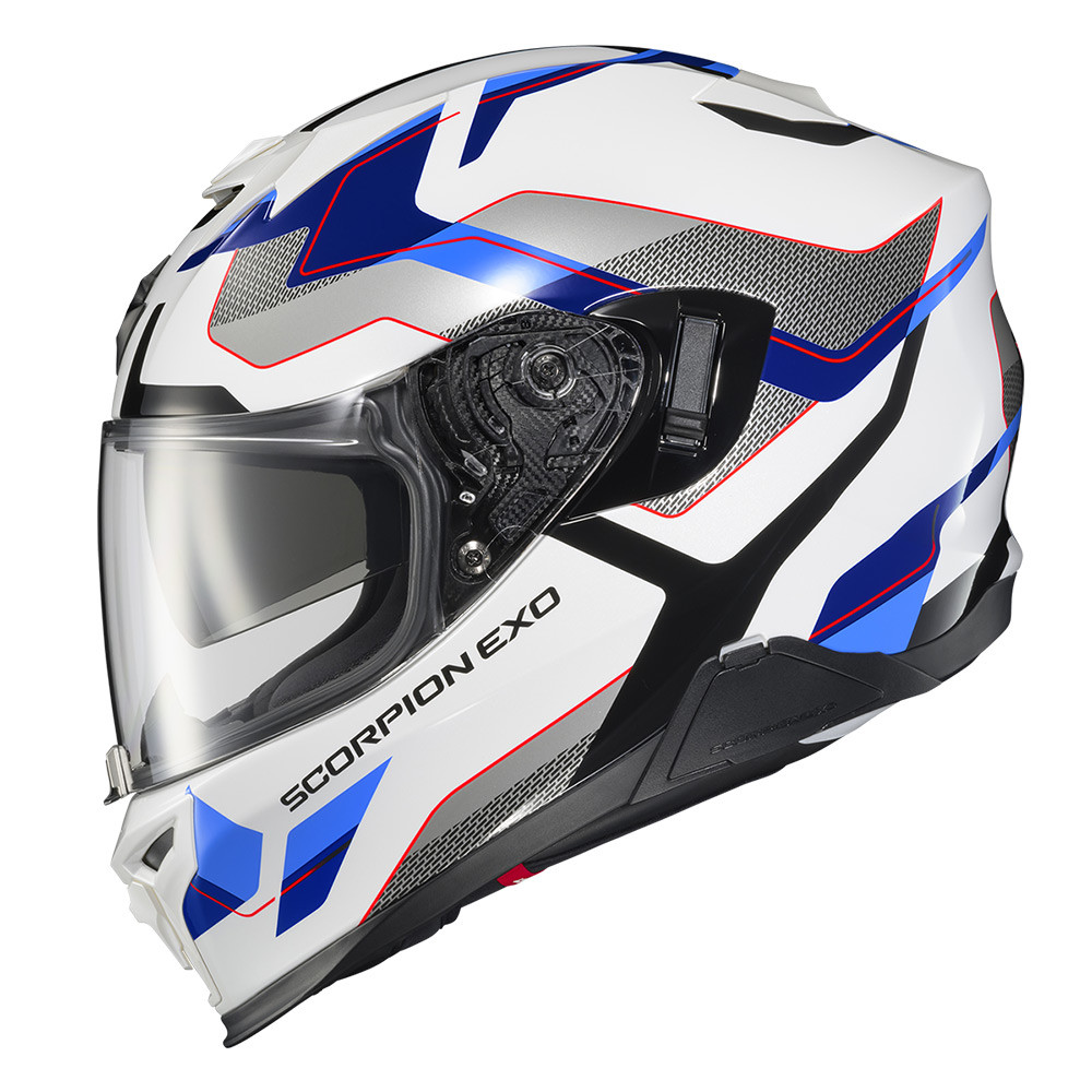 CASCO SCORPION EXO T520 ZUSE BLANCO AZUL ROJO
