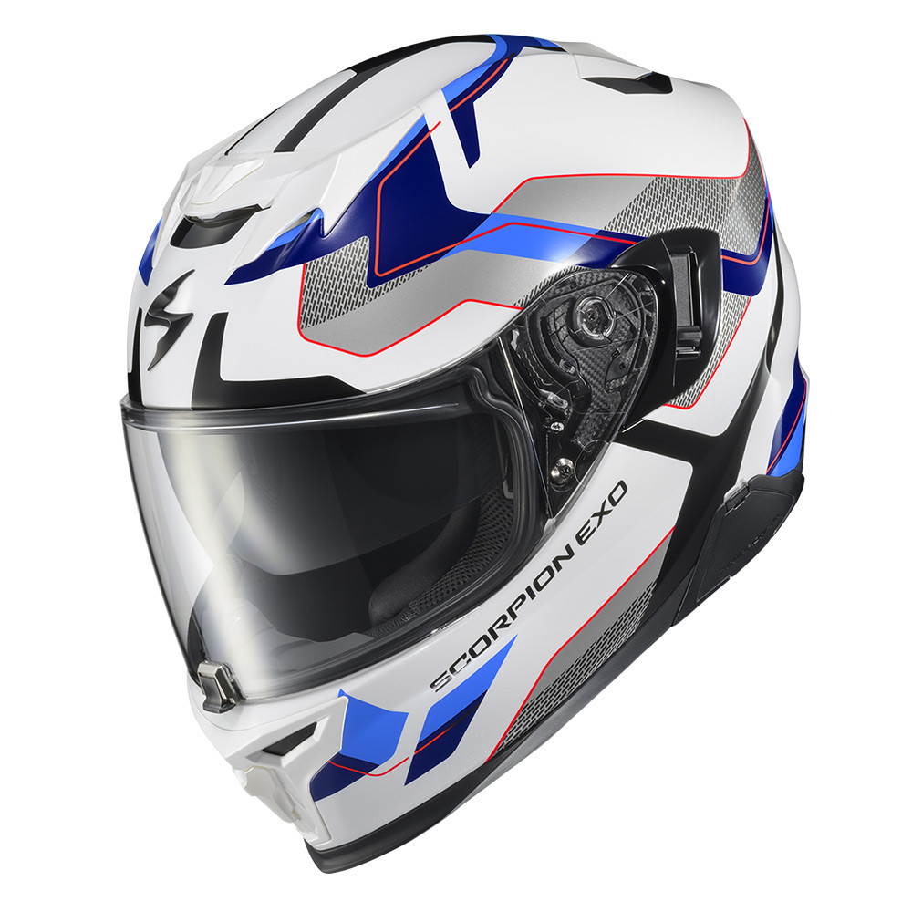 CASCO SCORPION EXO T520 ZUSE BLANCO AZUL ROJO