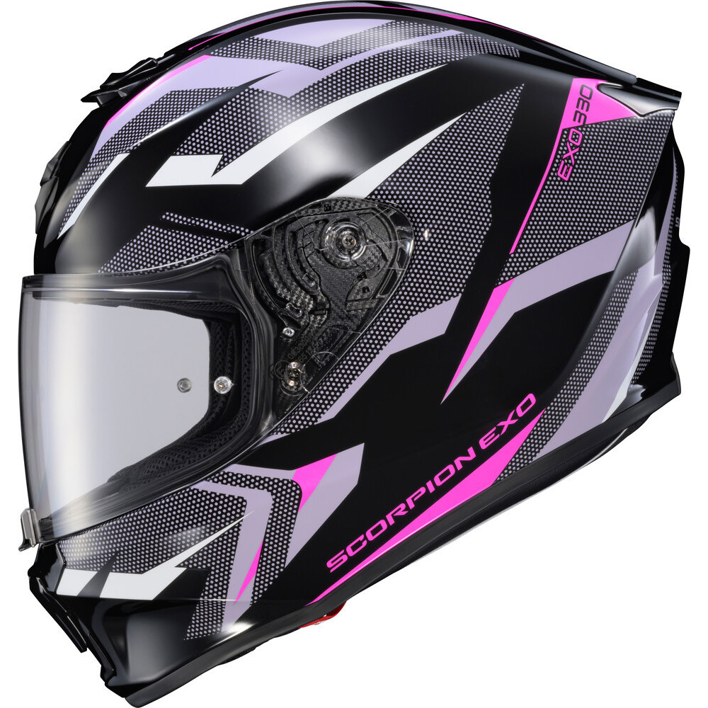 CASCO SCORPION EXO R330 SAGA NEGRO ROSADO PURPURA